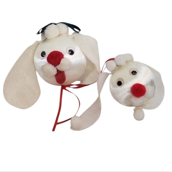 Vintage Silk Satin Felt French POODLE Dog Head White Red Dog Ornaments - Picture 1 of 3